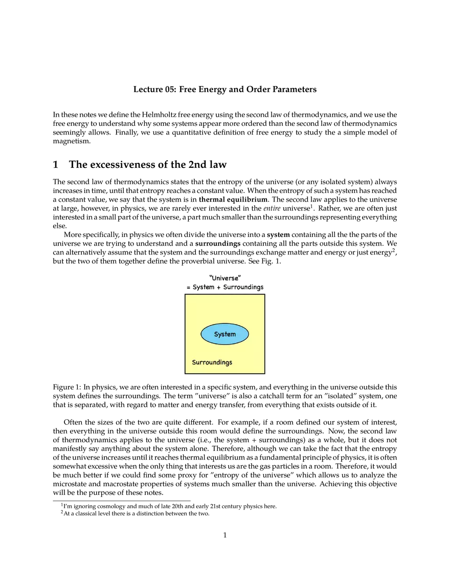 Lecture 05: Free Energy and Order Parameters - Page 1