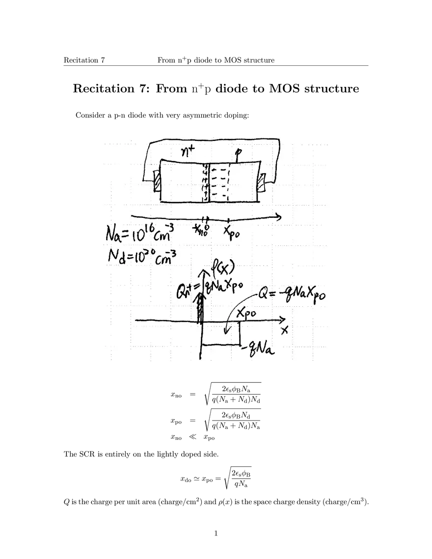 6.012 Recitation 7: From N+P Diode to MOS Structure - Page 1