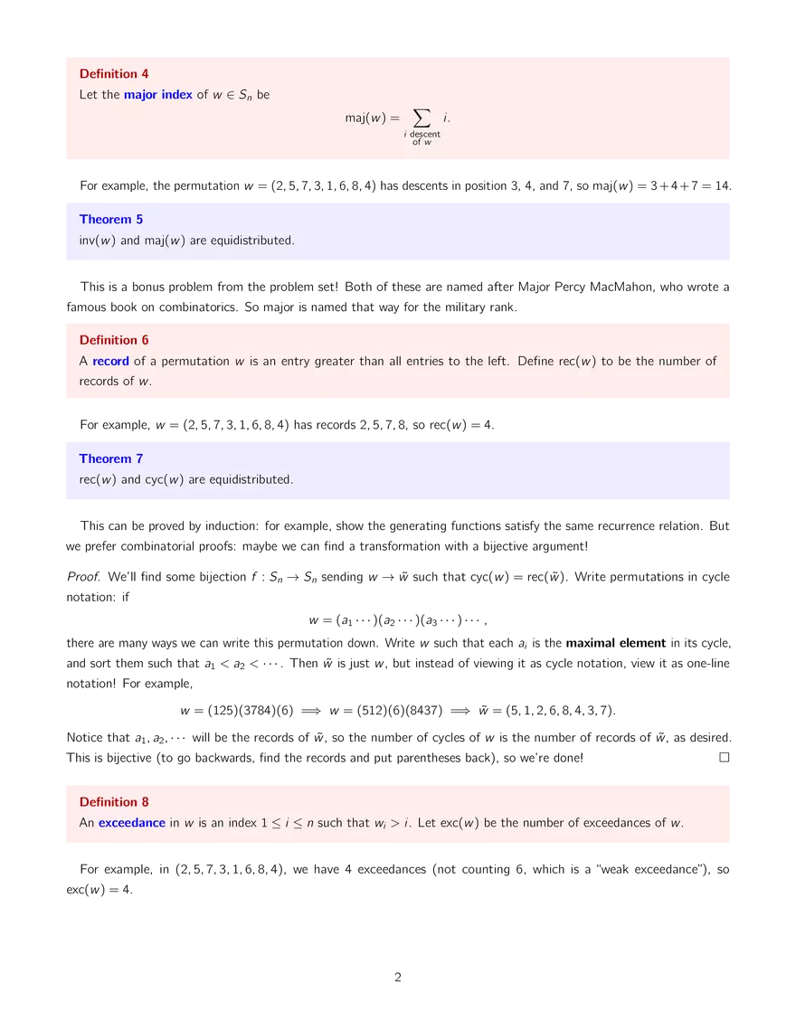 18.212 Algebraic Combinatorics, Lecture 10: Statistics on Permutations and More - Page 2