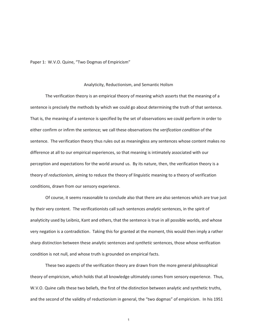 Analyticity, Reductionism, and Semantic Holism - Page 1