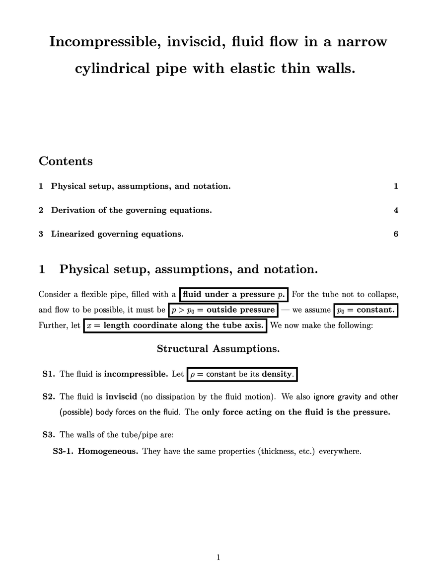 Incompressible, Inviscid, Fluid Flow in a Narrow Cylindrical Pipe with Elastic Thin Walls - Page 1