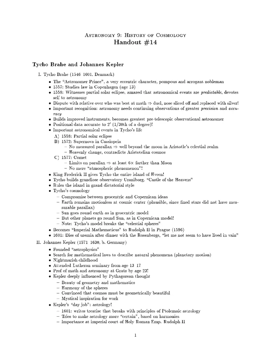 Tycho Brahe and Johannes Kepler - Page 1