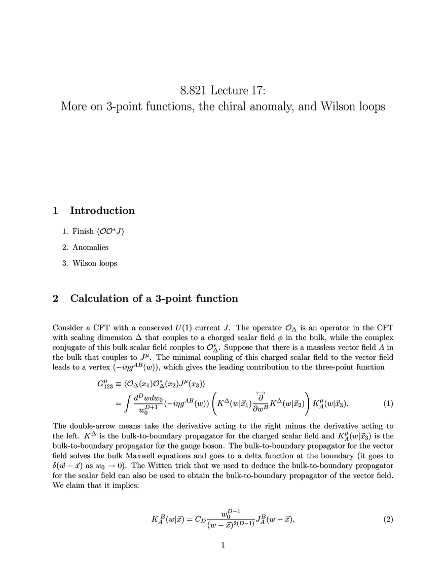 Lecture 17: More on 3-Point Functions, the Chiral Anomaly, and Wilson Loops - Page 1