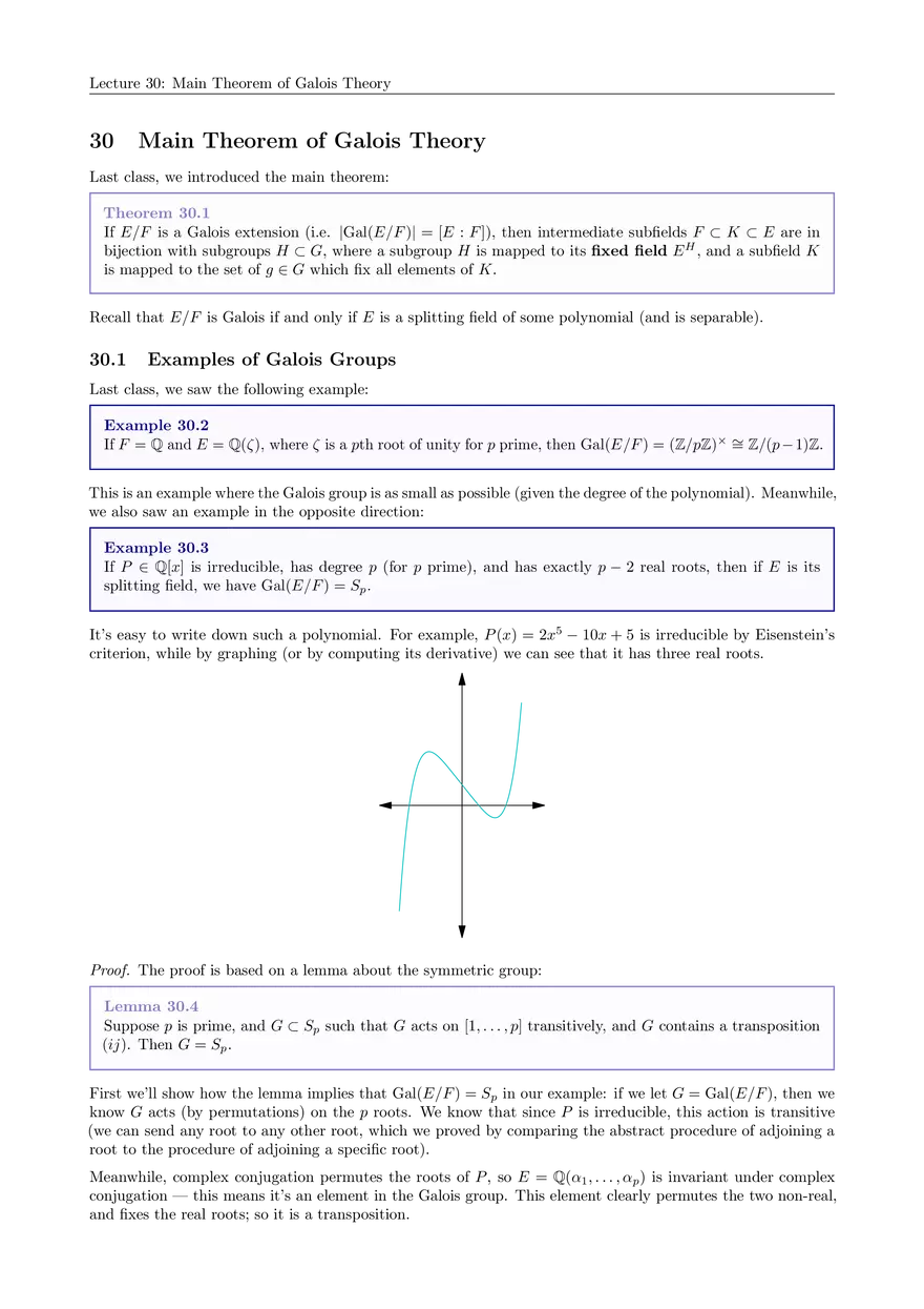 Lecture 30 Notes: Main Theorem of Galois Theory - Page 1