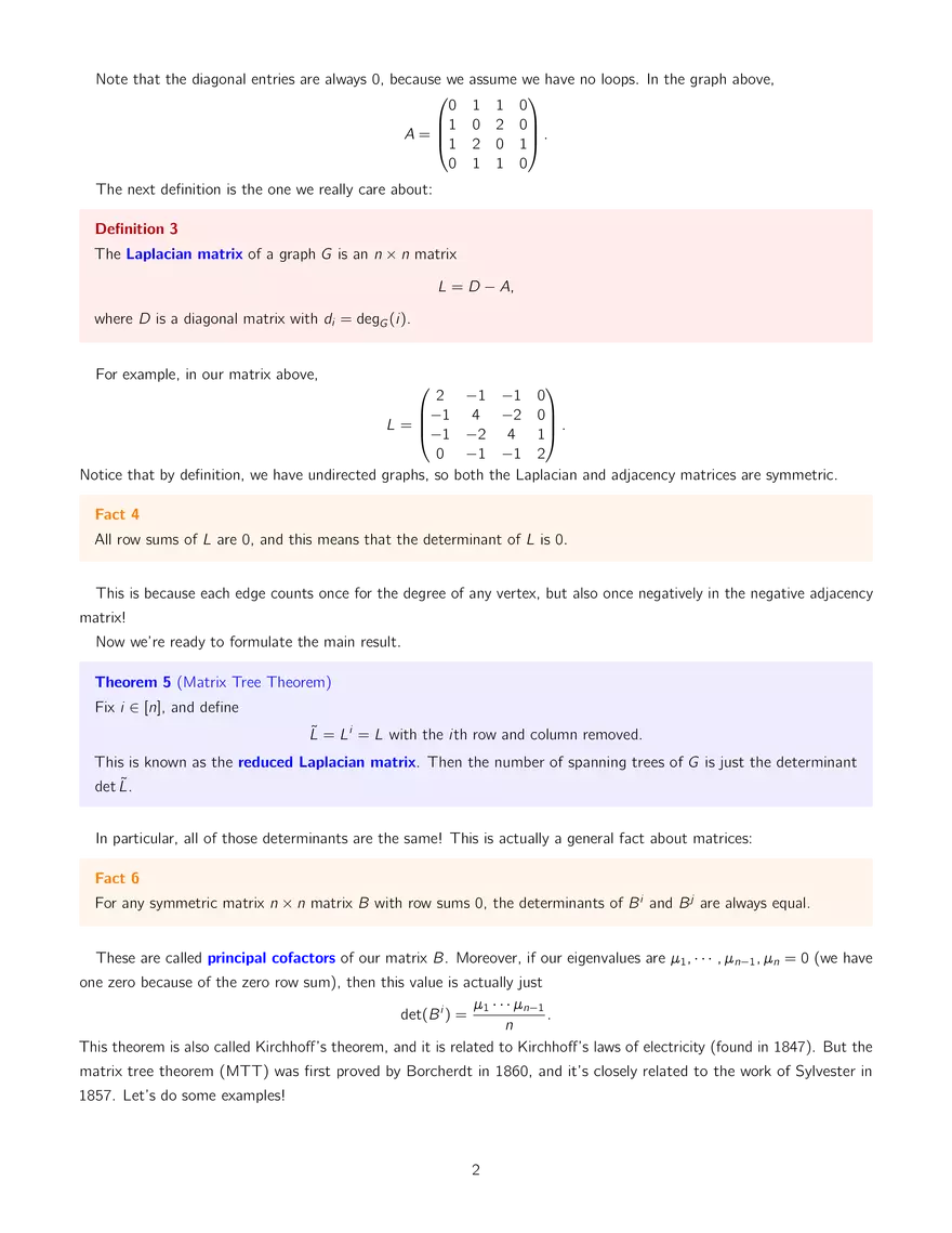 18.212 Algebraic Combinatorics, Lecture 26: Matrix Tree Theorem and More - Page 2