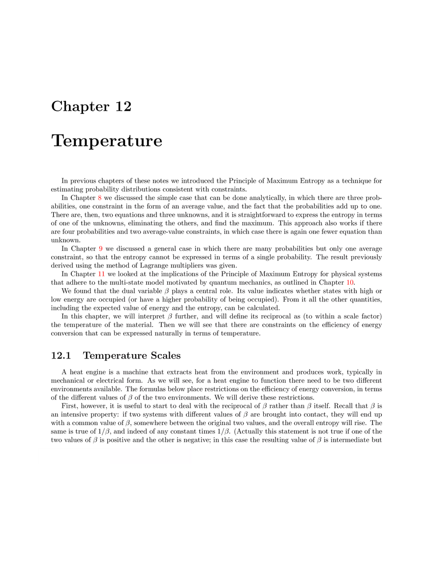 Course Notes, 6.050J/2.110J Information and Entropy - Chapter 12, Temperature - Page 1