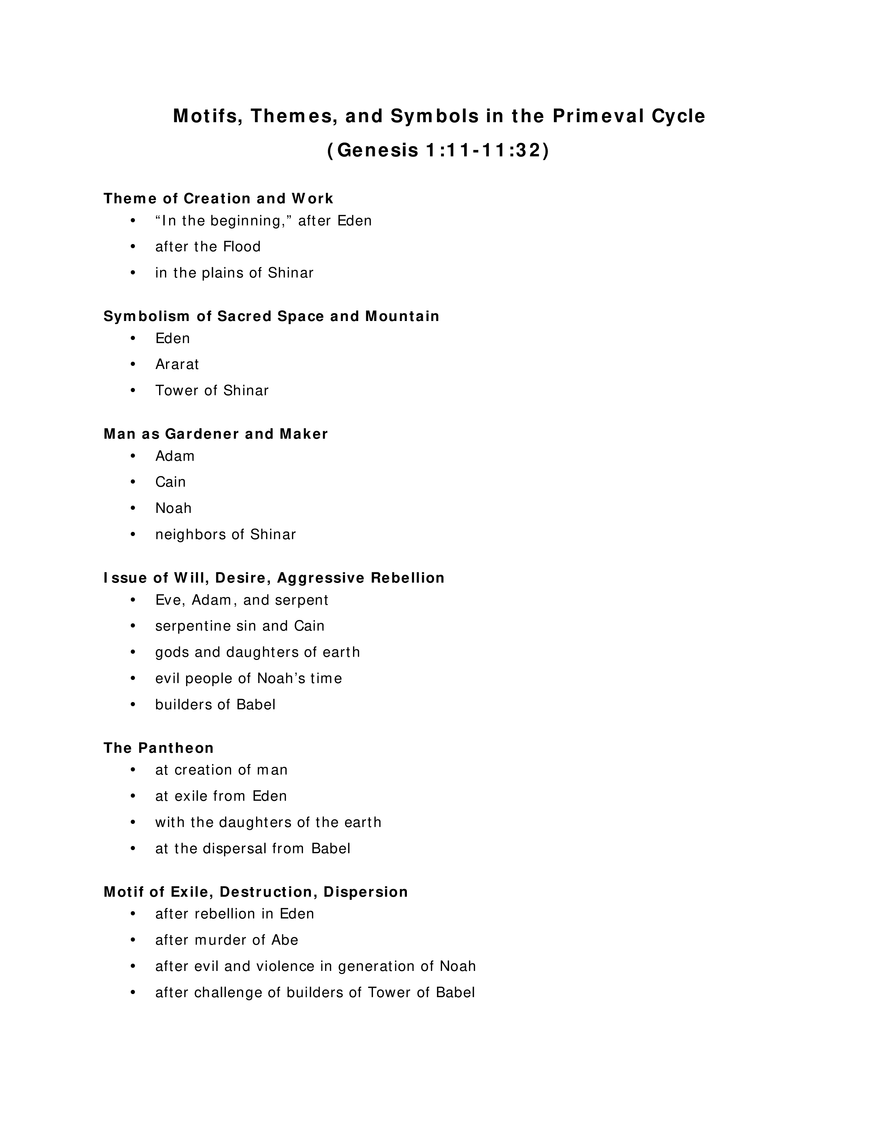 Motifs, Themes, and Symbols in the Primeval Cycle (Genesis 1:11-11:32) - Page 1