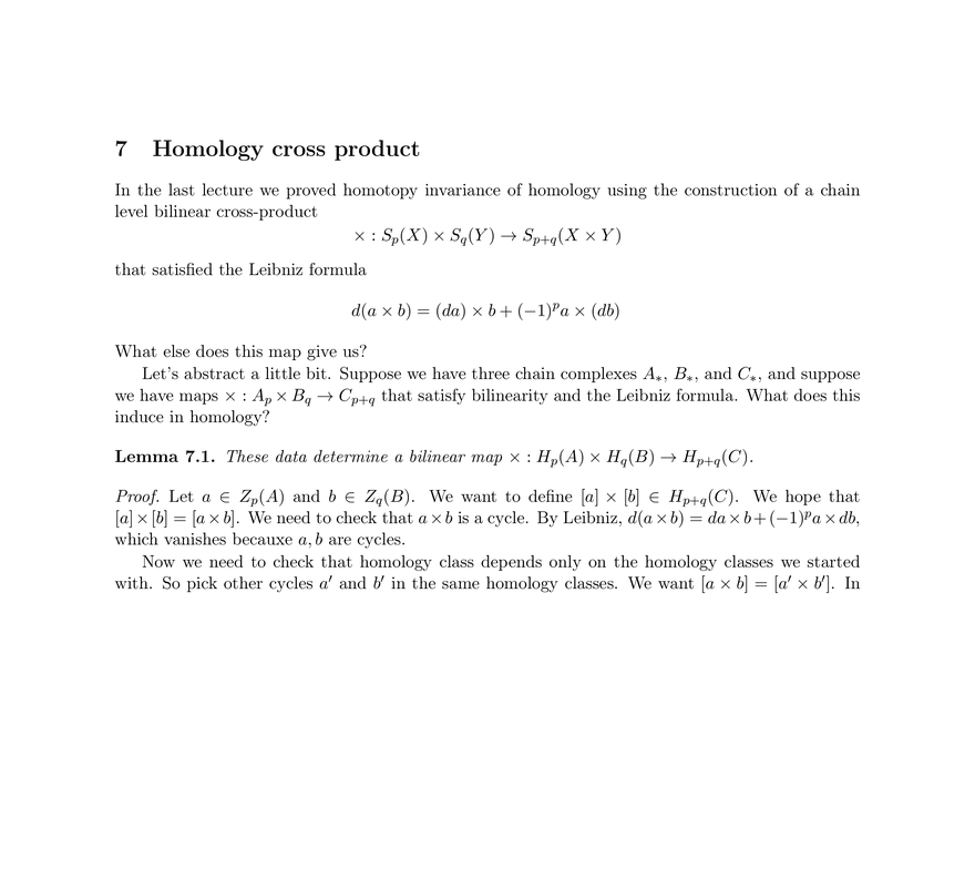 Lecture 7: Homology Cross Product - Page 1