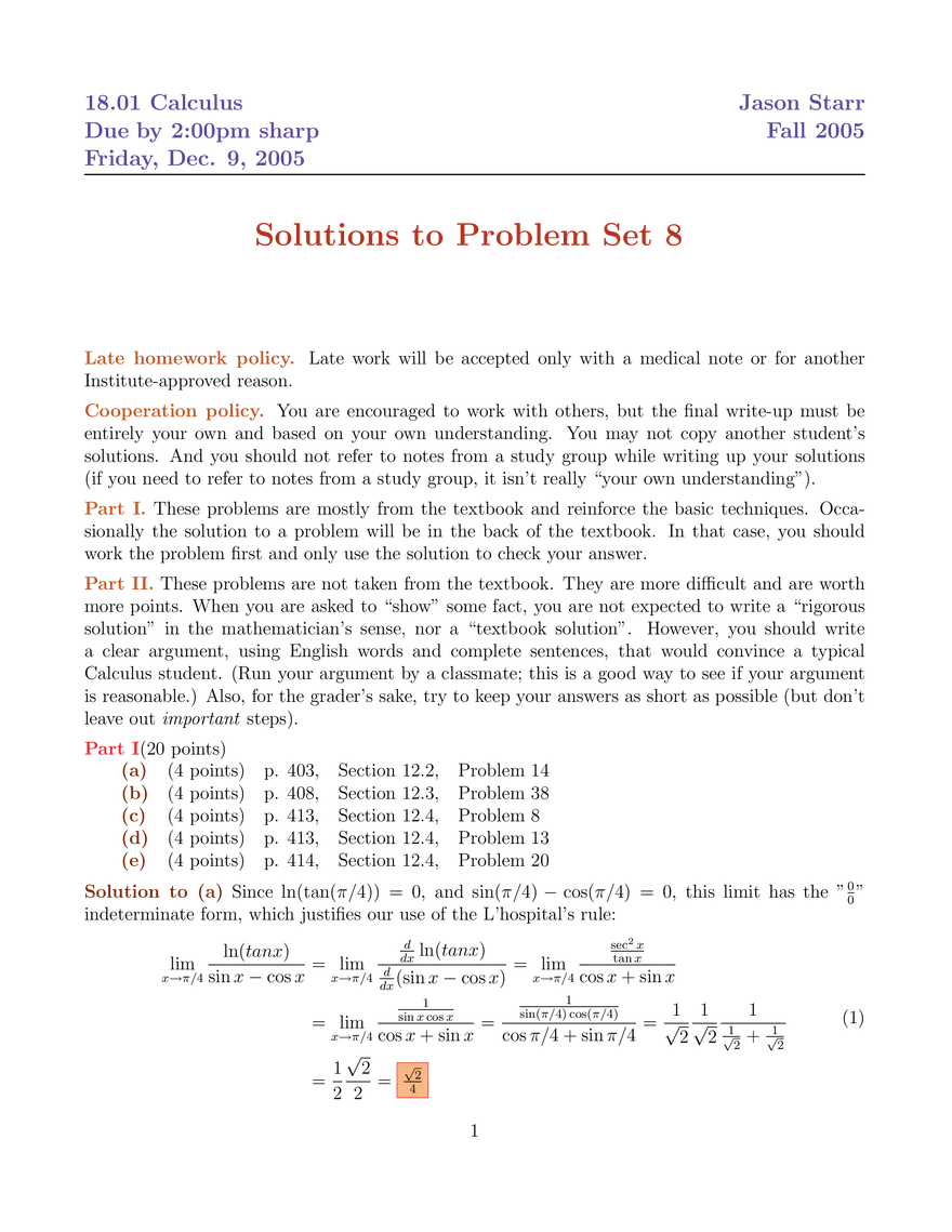 Solutions to Problem Set 8 - Page 1