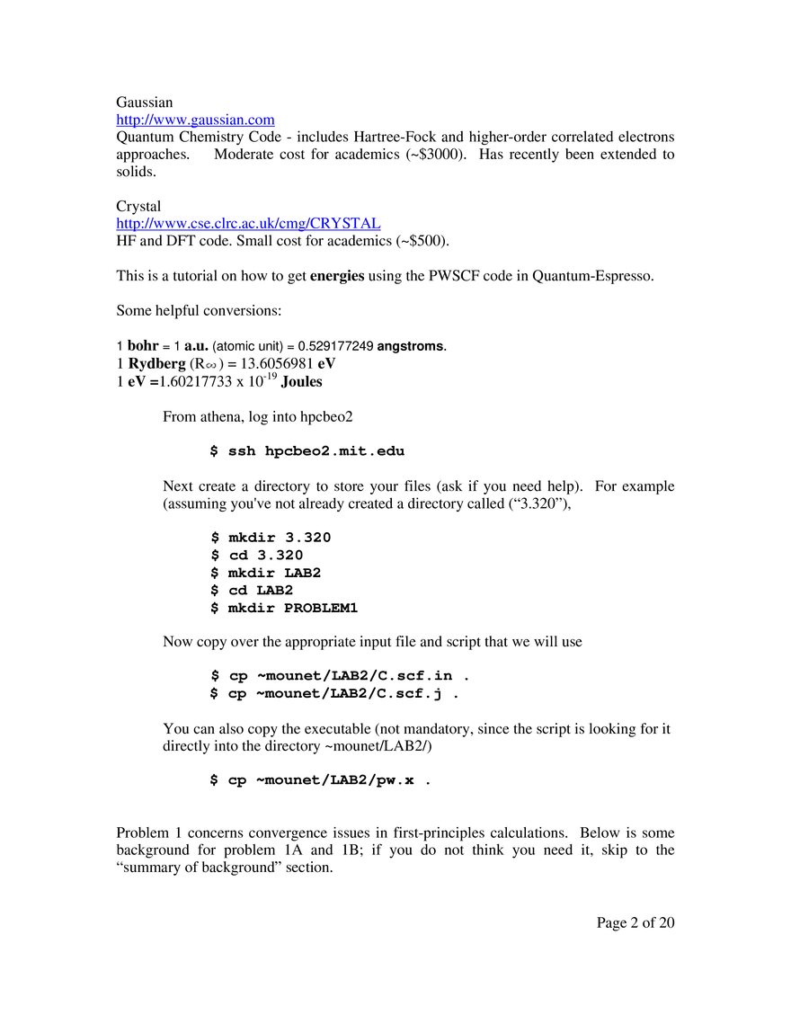 Lab 2: Quantum-Espresso - a First-Principles Code - Page 2