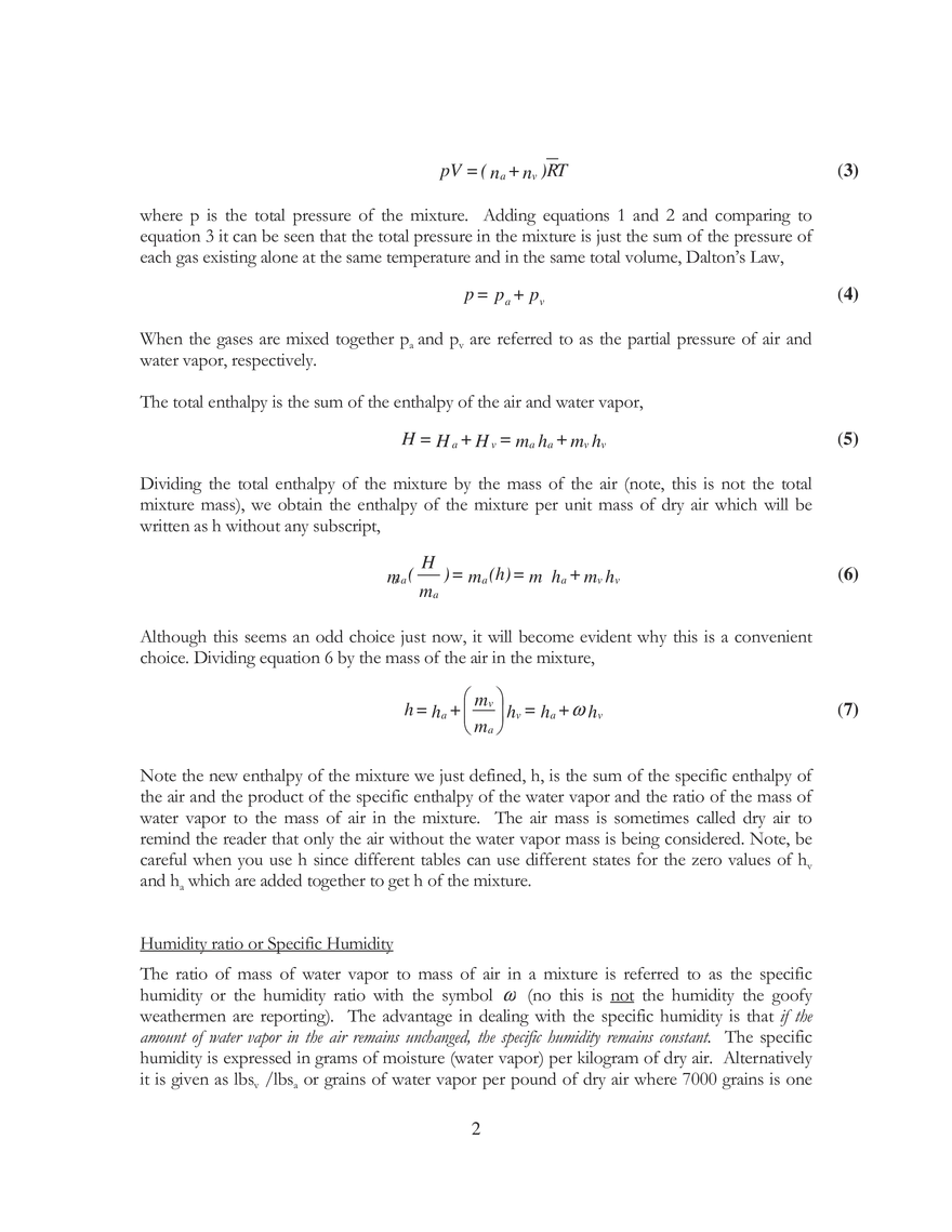 Air Water Vapor Mixtures: Psychrometrics - Page 2