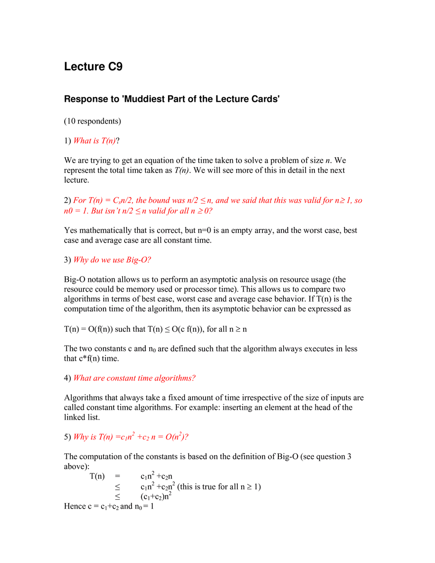 Muddy Card Responses Lecture C9 - Page 1