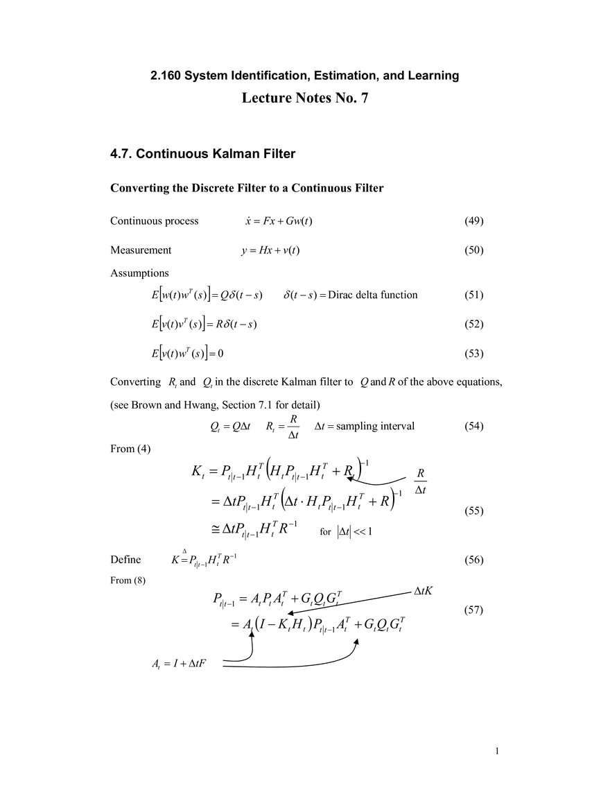 2.160 System Identification, Estimation, and Learning, Lecture Notes #7 - Page 1