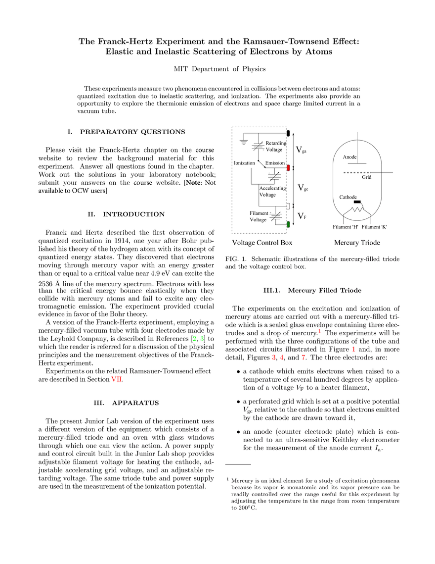 The Franck-Hertz Experiment (Lab Guide) - Page 1