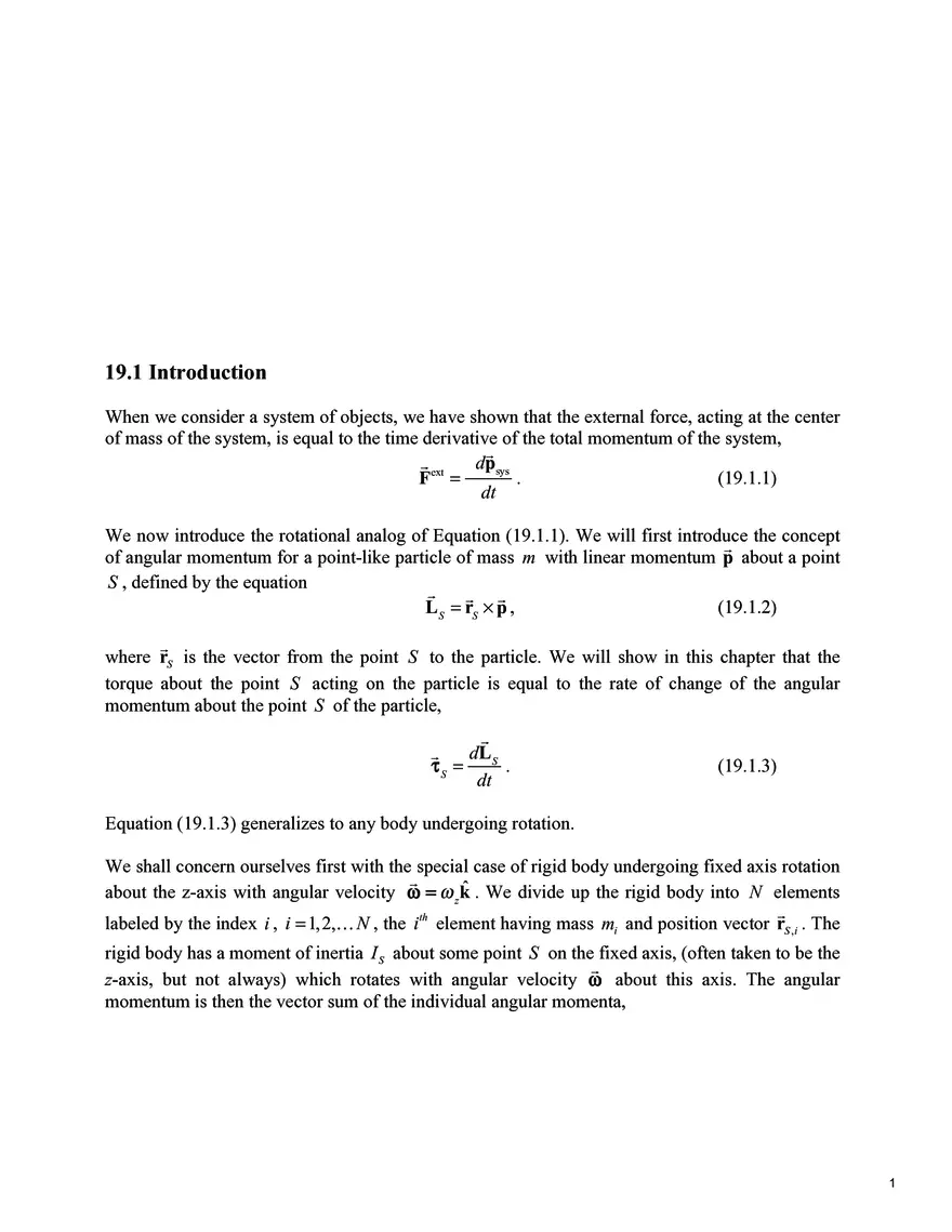 8.01SC Classical Mechanics: Chapters 19.1-19.2 - Page 1