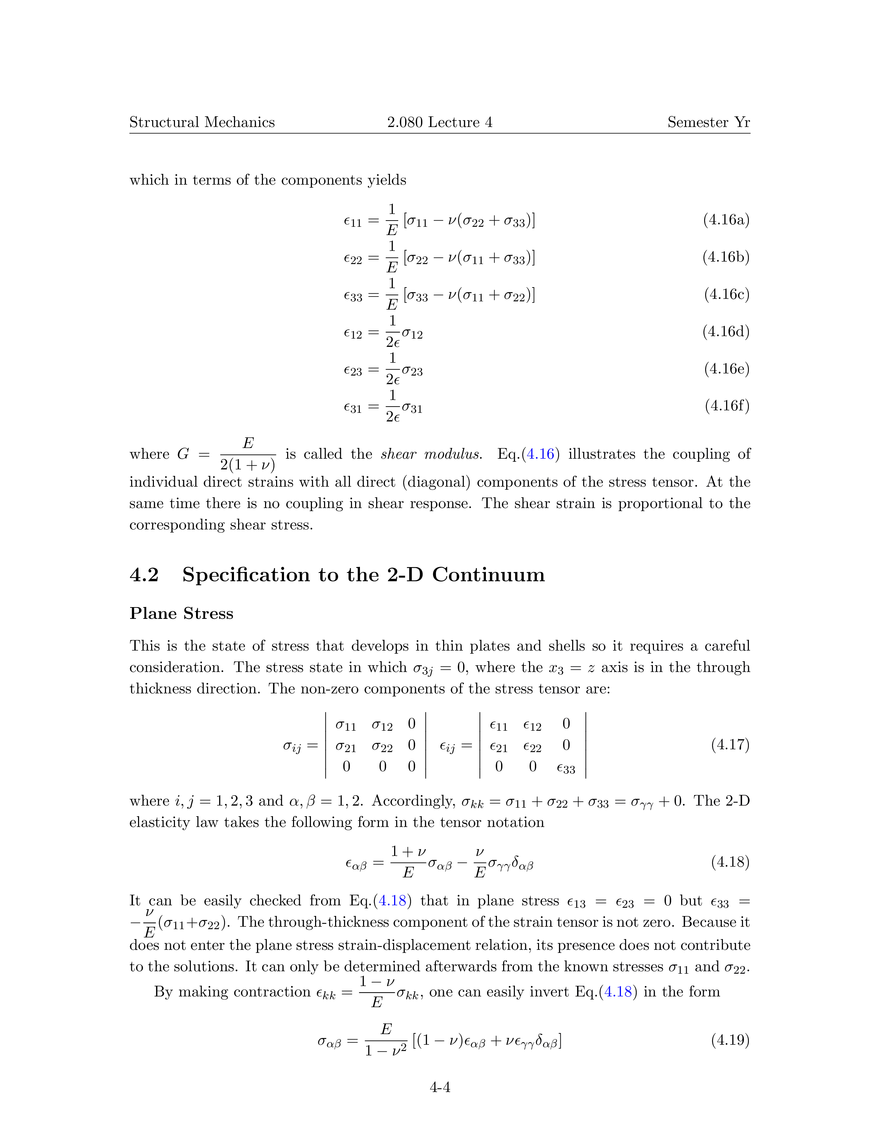 Lecture 4: Development of Constitutive Equations for Continuum, Beams and Plates - Page 12