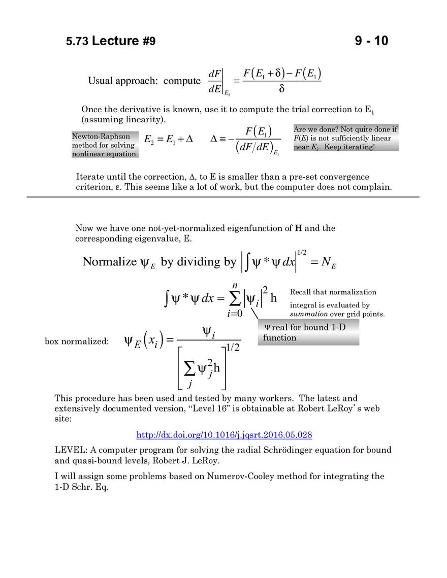 5.73 Lecture 9: Numerov-Cooley Method: 1-D Schrodinger Equation - Page 10