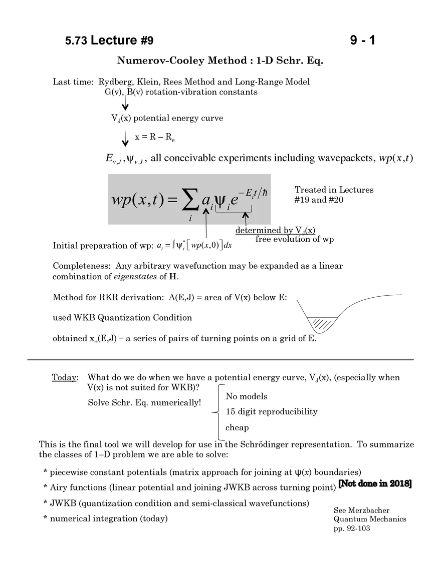 5.73 Lecture 9: Numerov-Cooley Method: 1-D Schrodinger Equation - Page 1