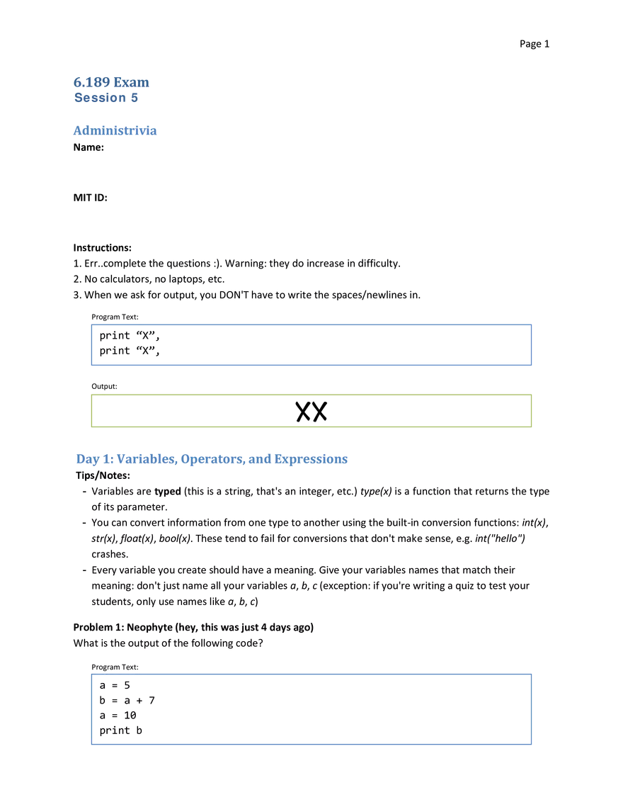 6.189 Exam 1 (Solutions) - Page 1