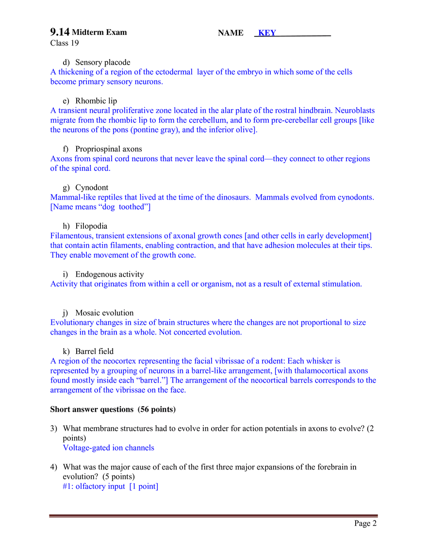 9.14 Brain Structure and Its Origins, Midterm Exam (Key) - Page 2