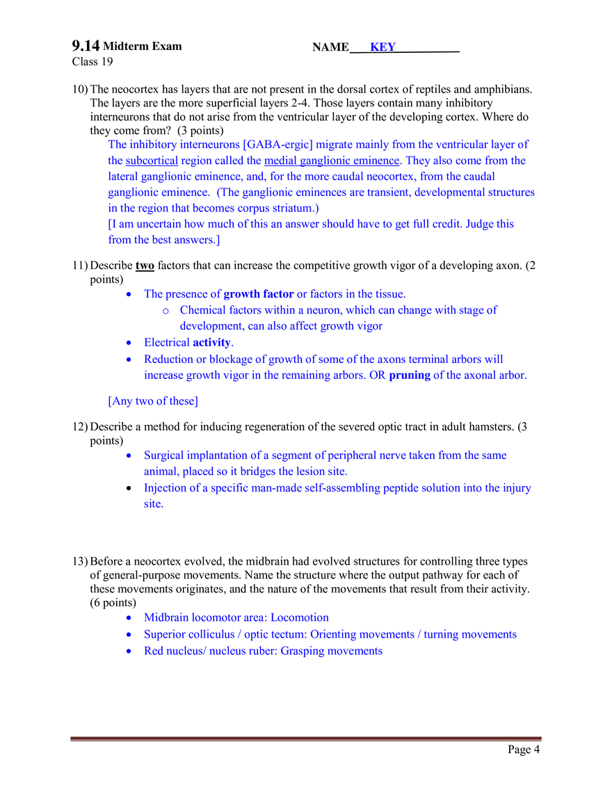 9.14 Brain Structure and Its Origins, Midterm Exam (Key) - Page 4