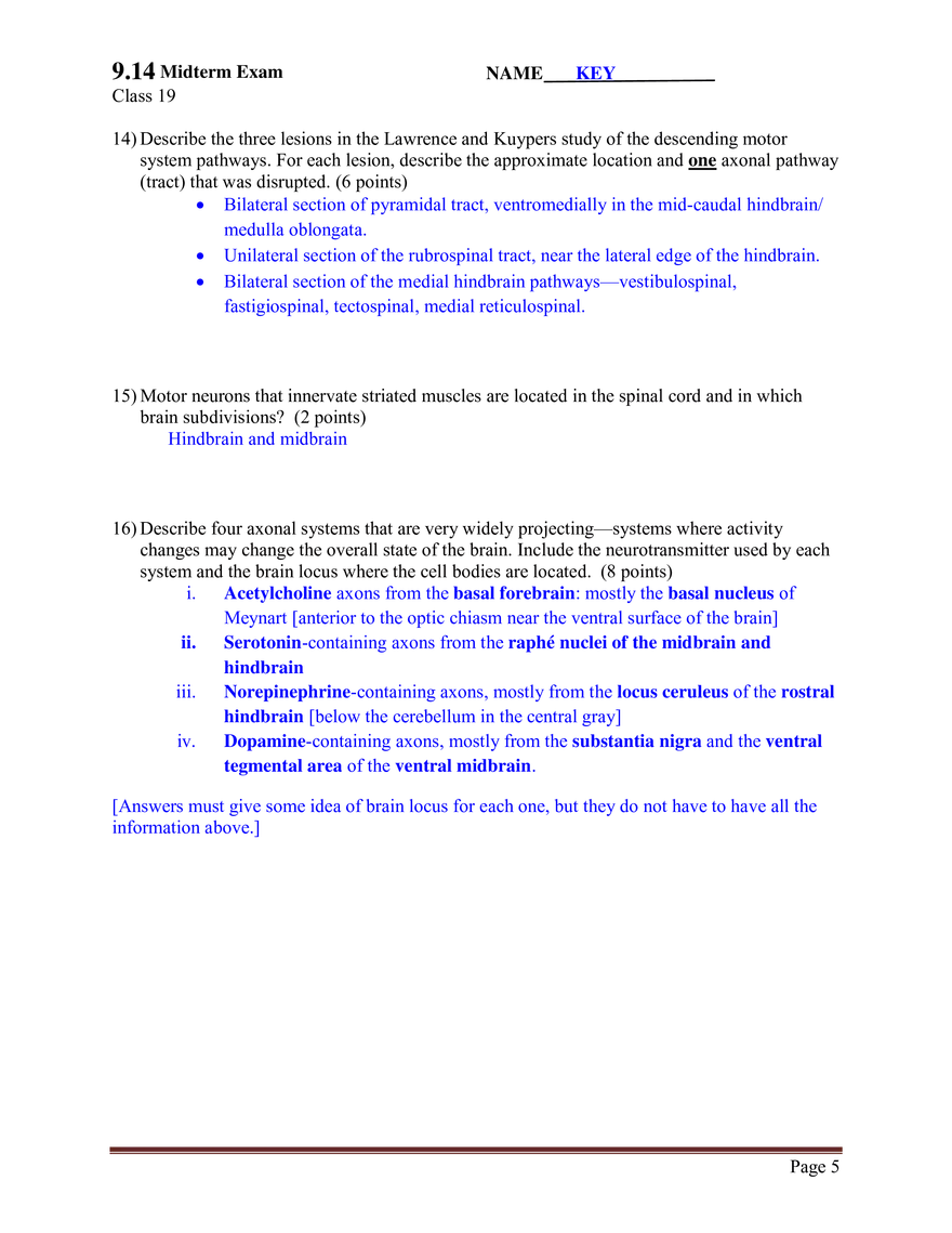 9.14 Brain Structure and Its Origins, Midterm Exam (Key) - Page 5