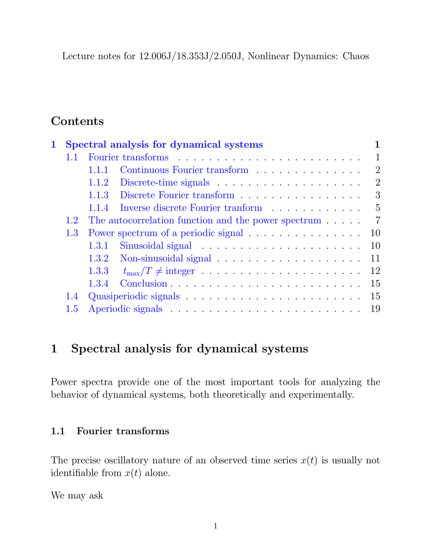 12.006J Lectures 12–14: Spectral Analysis for Dynamical Systems - Page 1