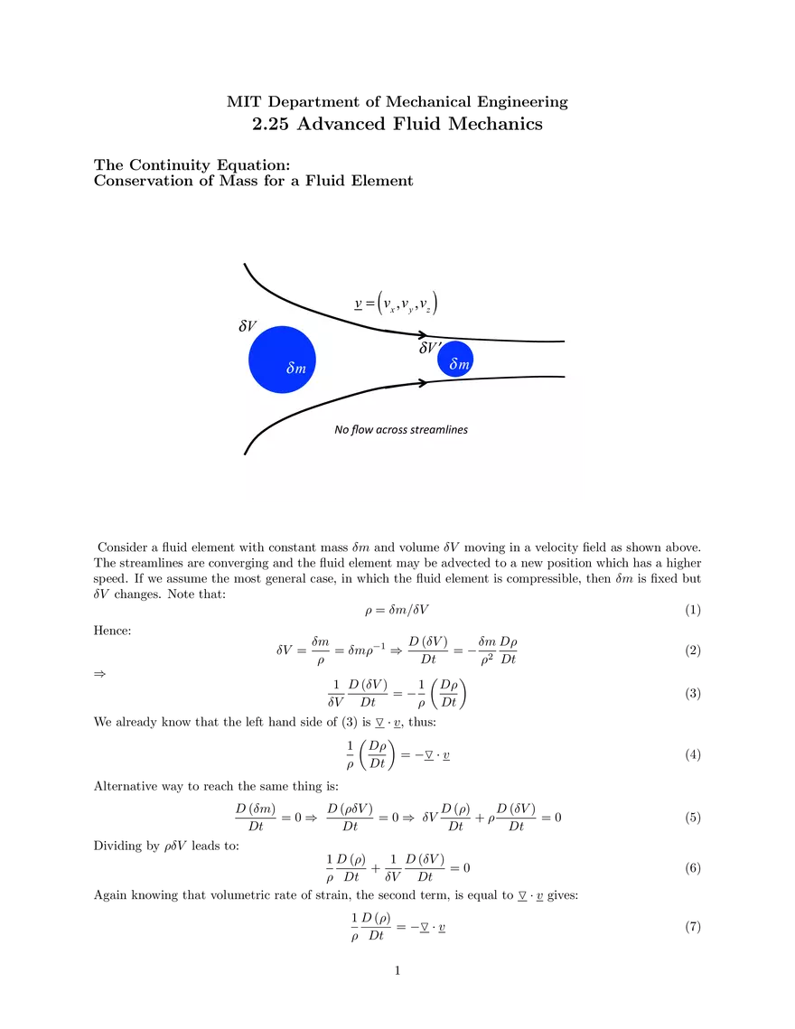The Continuity Equation: Conservation of Mass for a Fluid Element - Page 1