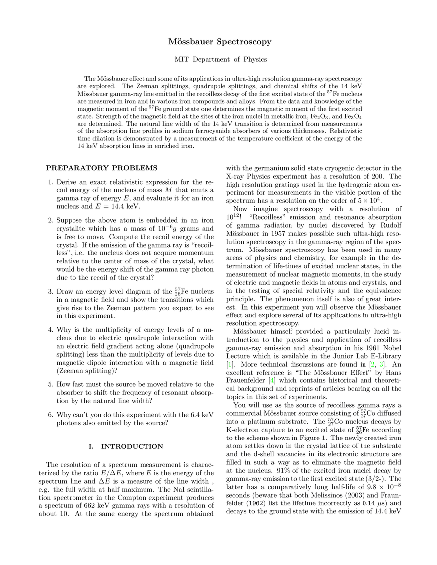 Mössbauer Spectroscopy (Lab Guide) - Page 1