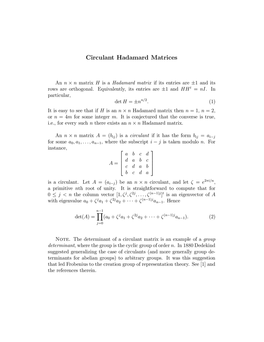 Circulant Hadamard Matrices - Page 1