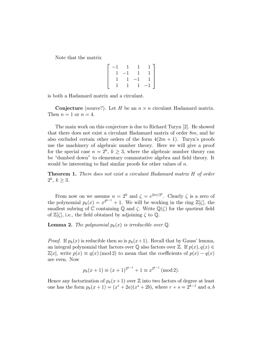 Circulant Hadamard Matrices - Page 2