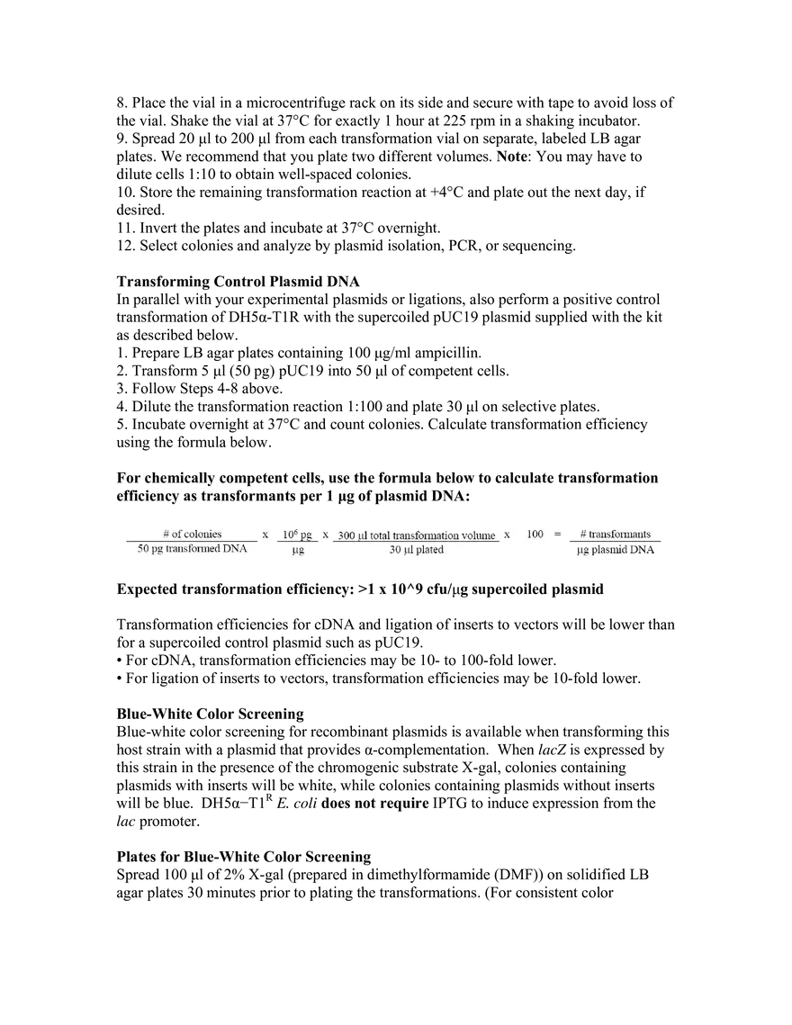 Transforming DH5α−T1R Chemically Competent Cells - Page 2