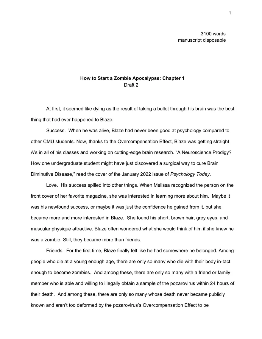 How to Start a Zombie Apocalypse: Chapter 1, Draft 2 - Page 1