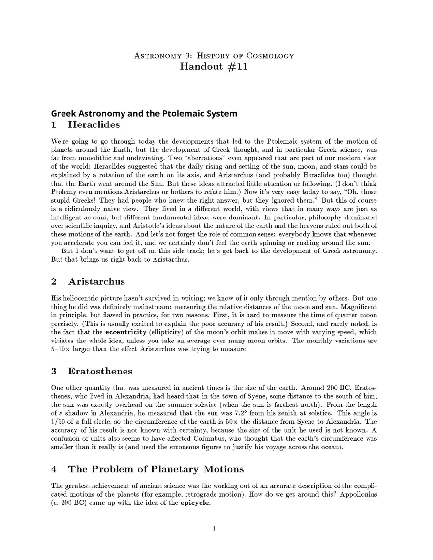 Greek Astronomy and the Ptolemaic System - Page 1