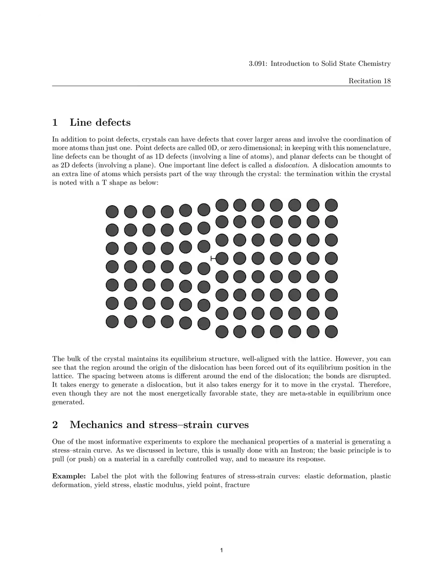 Line Defects, Mechanics and Stress-Strain Curves, and Slip - Page 1