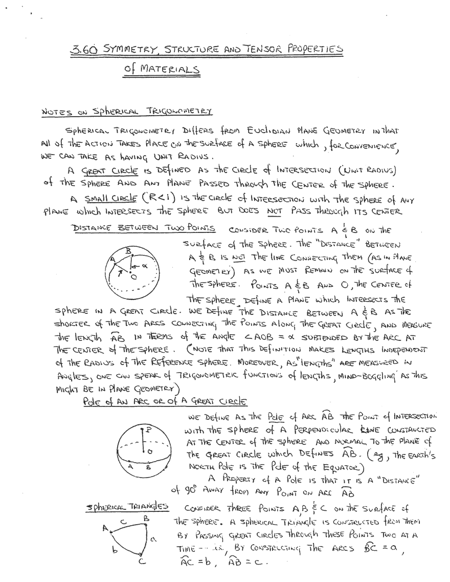 Notes on Spherical Trigonometry - Page 1