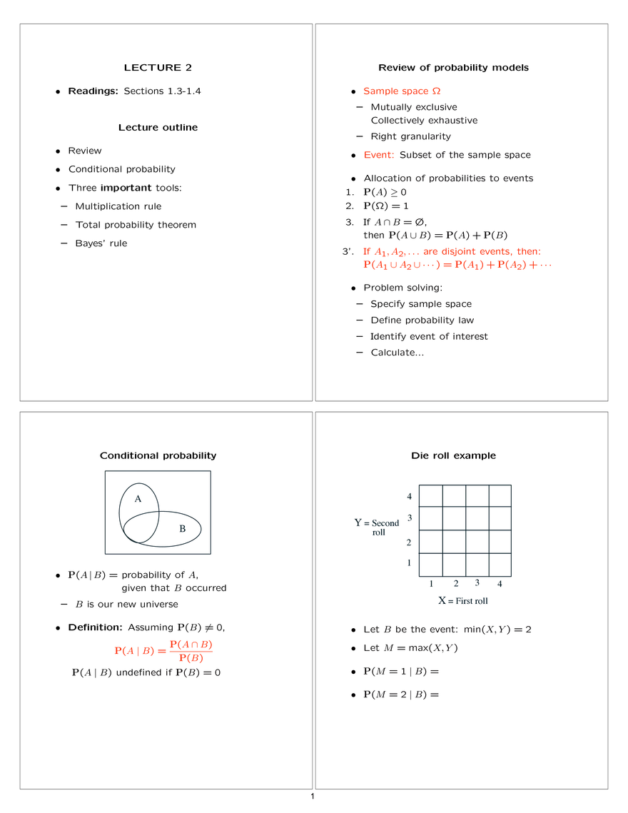 6.041SC Probabilistic Systems Analysis, Lecture 2 Notes: Conditioning and Bayes' Rule - Page 1