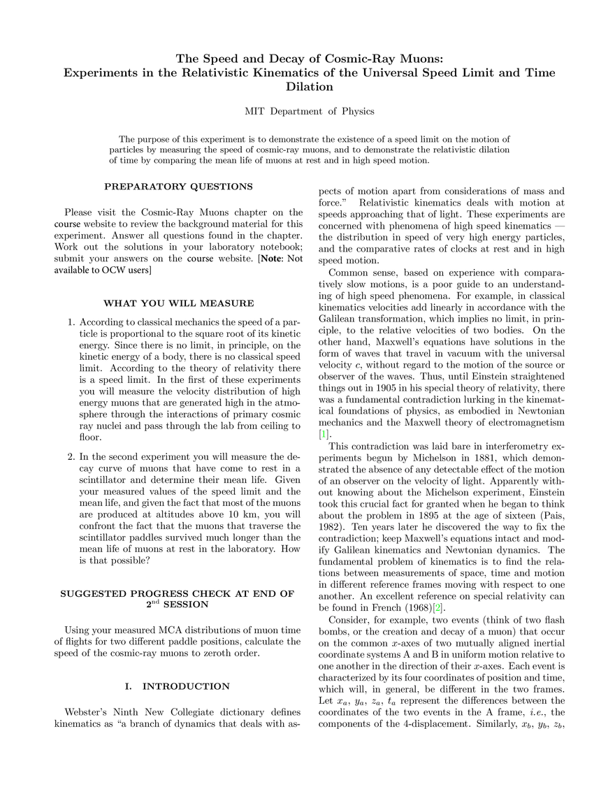 The Speed and Decay of Cosmic-Ray Muons (Lab Guide) - Page 1