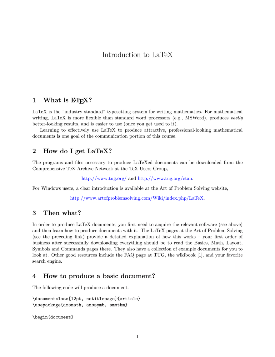 Introduction to LaTeX - Page 1