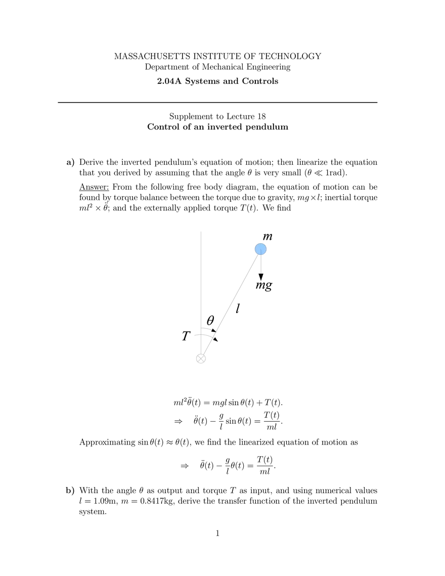 Control of an Inverted Pendulum - Page 1