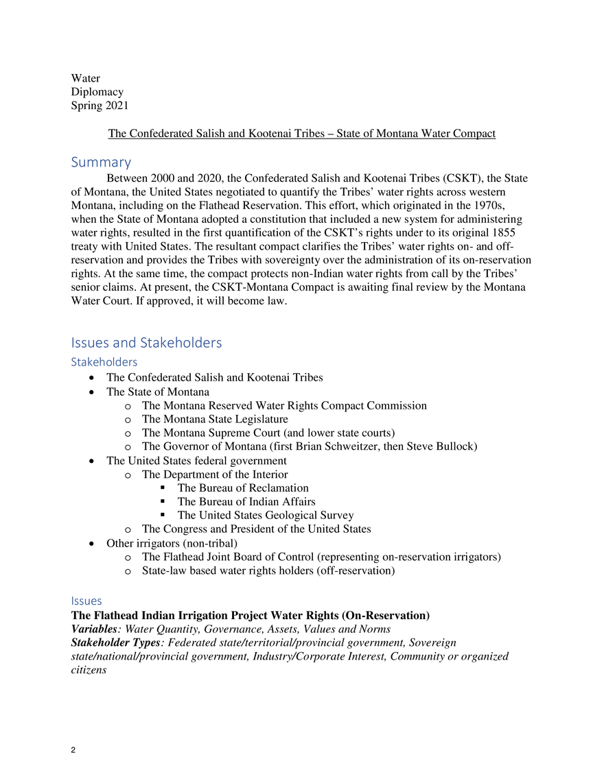 The Confederated Salish and Kootenai Tribes – State of Montana Water Compact - Page 2