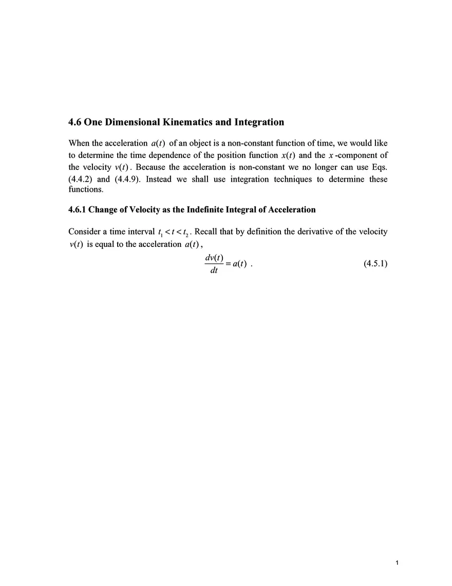 8.01SC Classical Mechanics, Chapter 4.6: One Dimensional Kinematics and Integration - Page 1