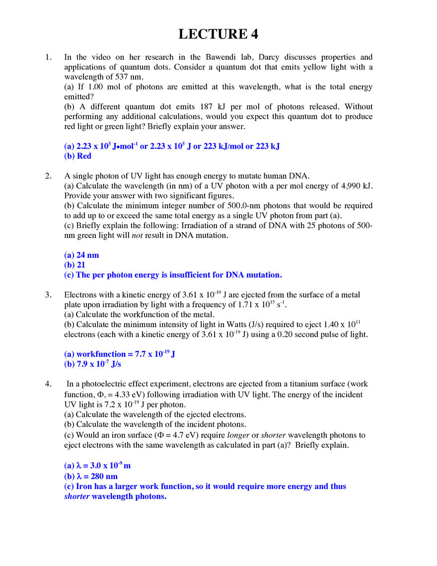 Solutions for Lecture 4: Wave-Particle Duality of Matter; Schrödinger Equation - Page 1