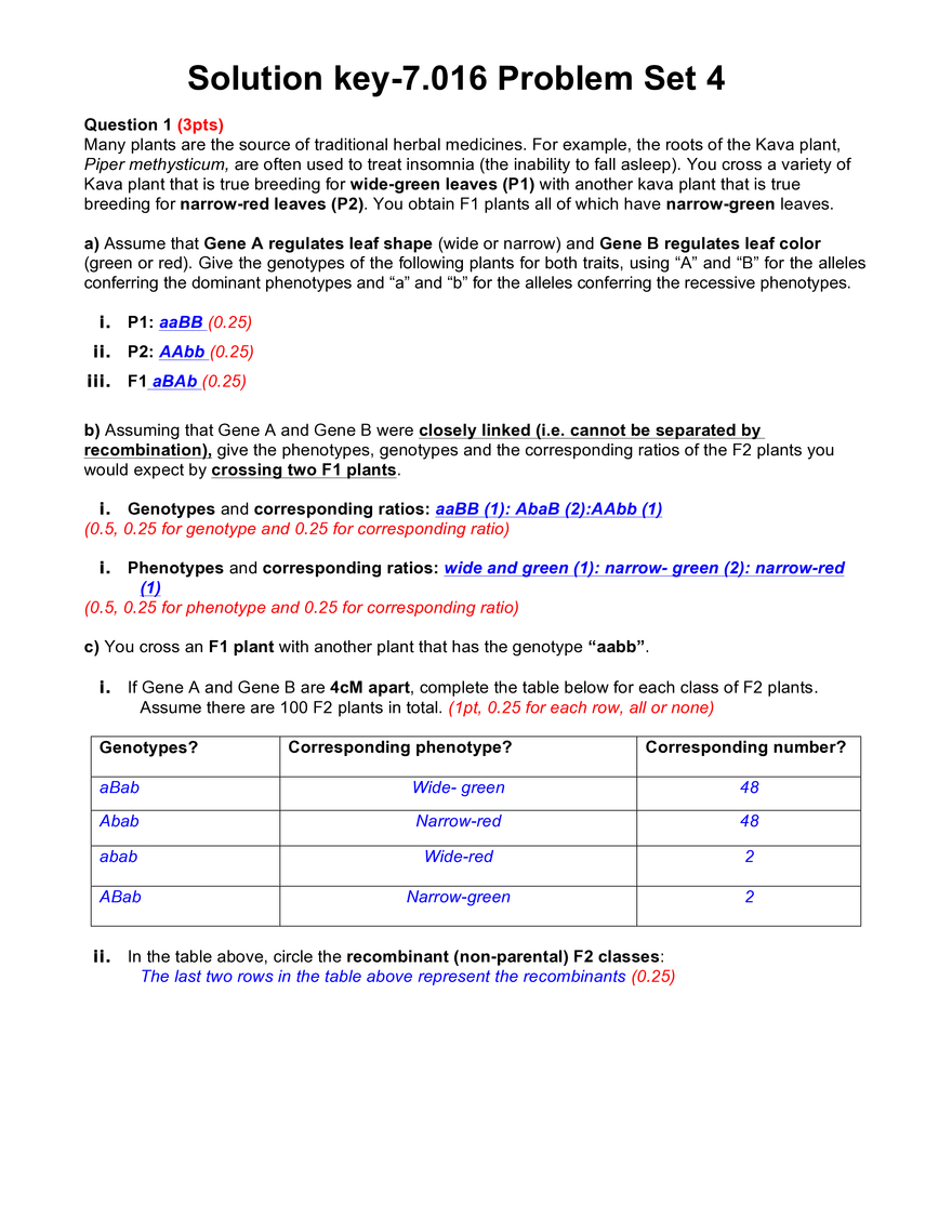 7.016 Introductory Biology: Assignment 4 Solutions - Page 1