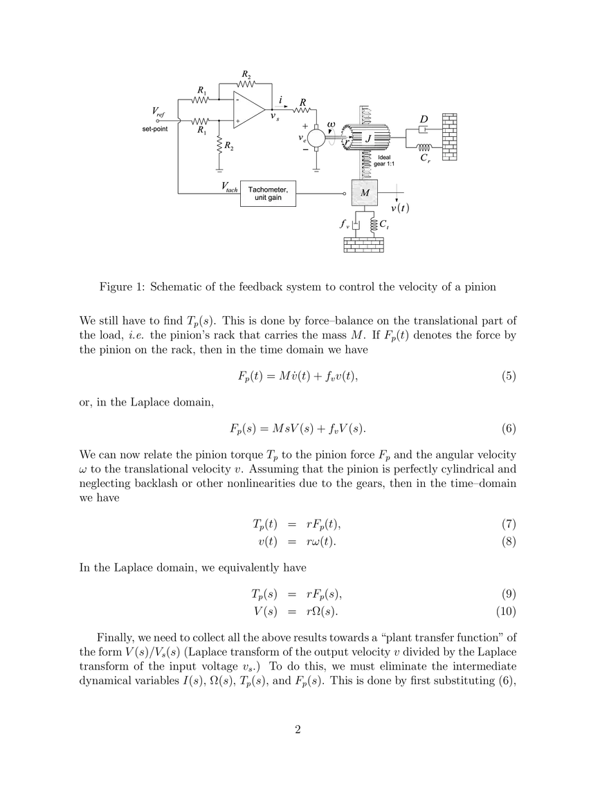 Dynamics of a DC Motor with Pinion Rack Load and Velocity Feedback - Page 2