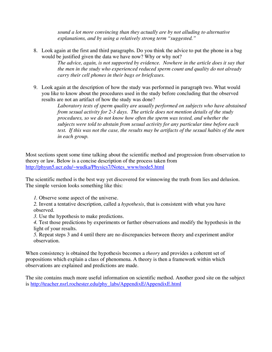 Recitation Section 1 Answer Key: Biology as a Science - Page 3