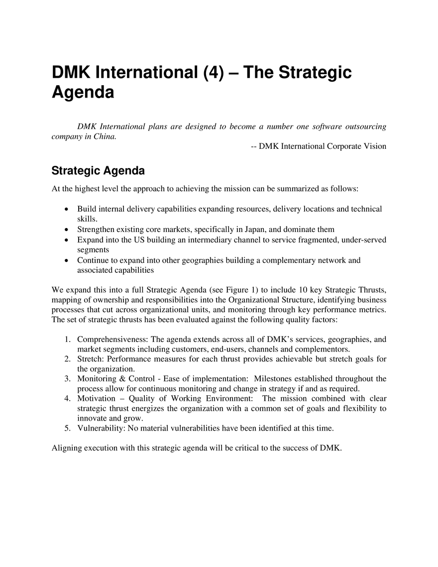 DMK International (4) – The Strategic Agenda - Page 1