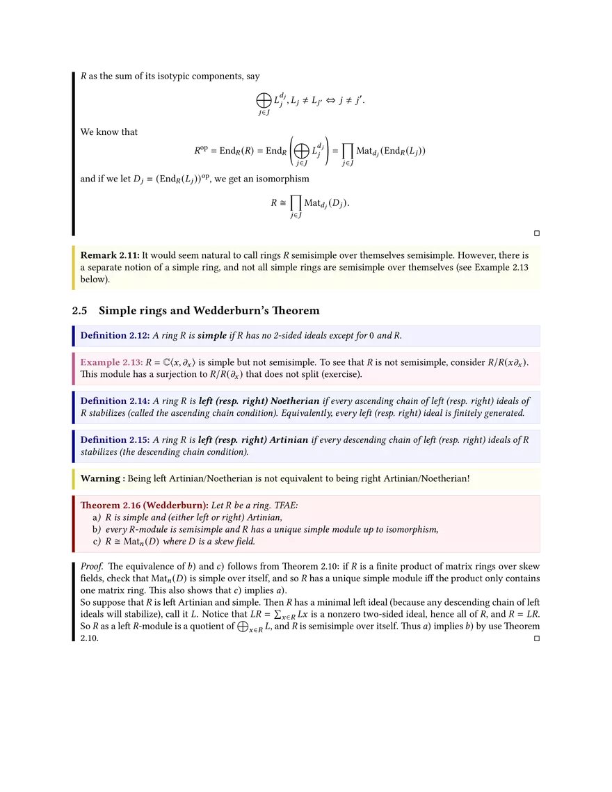 Lecture 2: Semisimple Modules, Socles, Artinian Rings, Wedderburn’s Theorem - Page 3