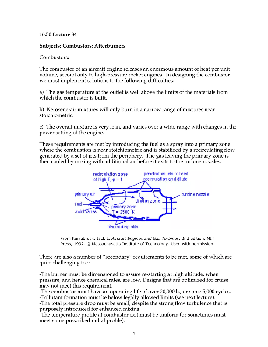 16.50 Lecture 34: Combustors; Afterburners - Page 1