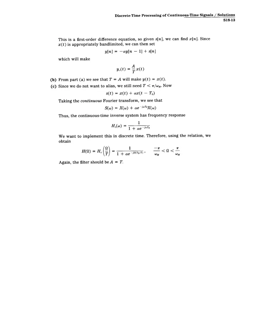 Problem Set Solution 18: Discrete-Time Processing of Continuous-Time Signals - Page 5